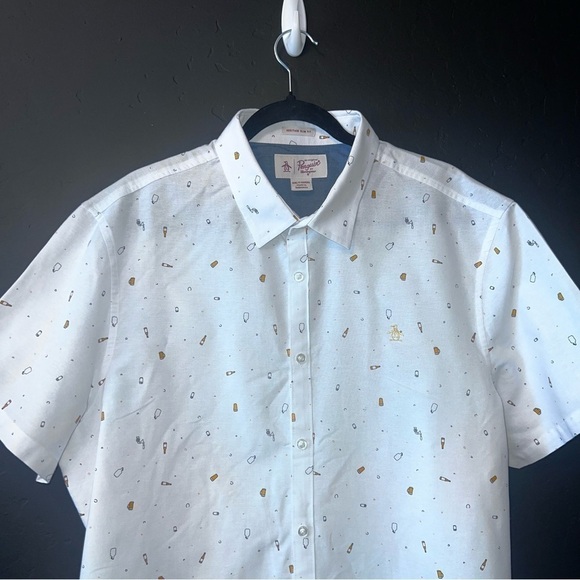 Penguin by Munsingwear  men Shirt Size: XXL Slim Fit Color :White/ beer print - Picture 4 of 9